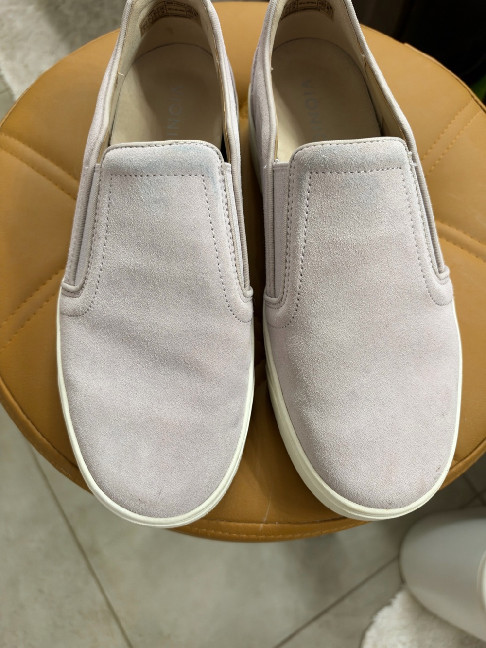 Vionic Slip-On Suede Flats in Pale Pink